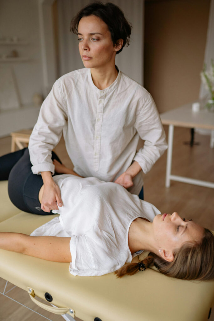 Manual therapy treatment for chronic pelvic pain syndrome focused on pelvic tension, relaxation, and nervous system support.